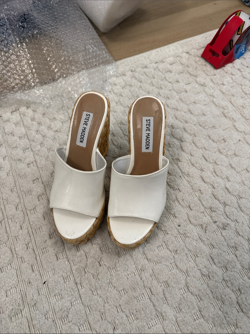 Steve Madden White Espadrille Wedge Slide Mules